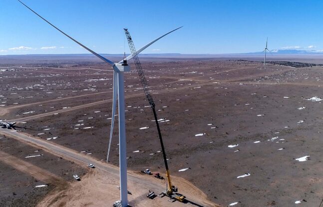 Crane Service Inc. working on a wind turbine at a wind farm in Texas